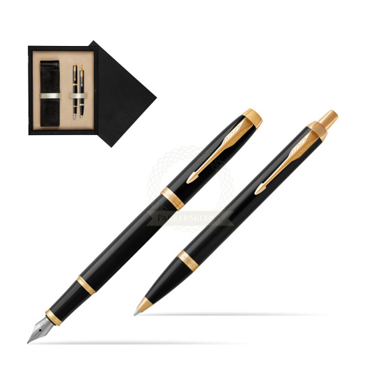 Zestaw Prezentowy Parker Pióro wieczne + Długopis IM Czarny GT w pudełku drewnianym Czerń Double Ecru
