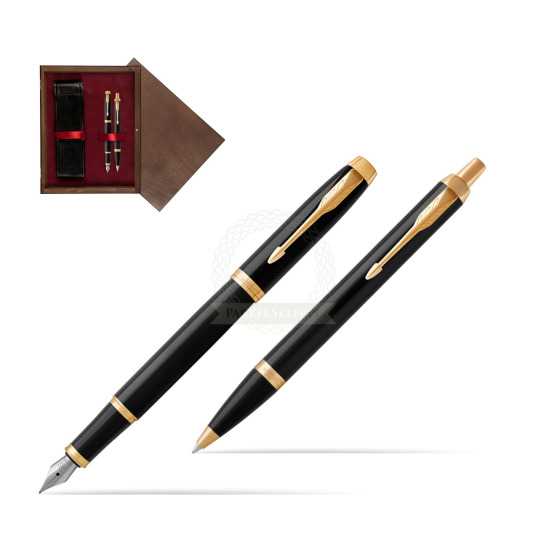 Zestaw Prezentowy Parker Pióro wieczne + Długopis IM Czarny GT w pudełku drewnianym Wenge Double Bordo