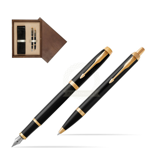 Zestaw Prezentowy Parker Pióro wieczne + Długopis IM Czarny GT w pudełku drewnianym Wenge Double Ecru