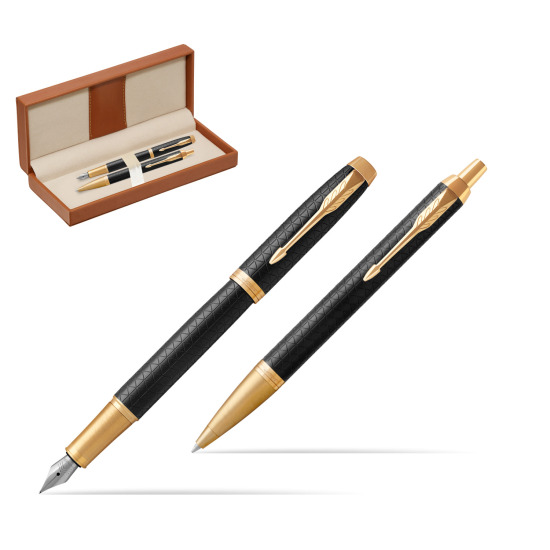 Zestaw prezentowy Parker Pióro wieczne + Długopis IM Premium Black  GT w pudełku classic brown