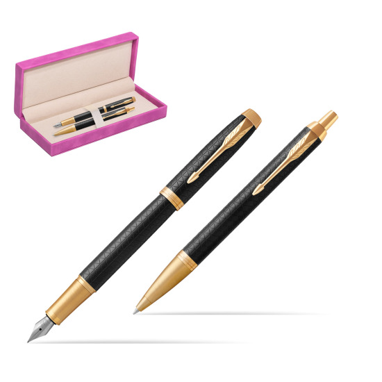 Zestaw prezentowy Parker Pióro wieczne + Długopis IM Premium Black  GT w pudełku zamszowym fuksja