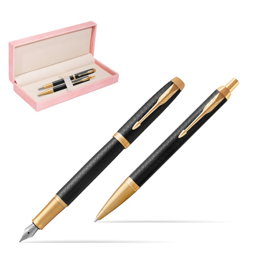 Zestaw prezentowy Parker Pióro wieczne + Długopis IM Premium Black  GT w różowym pudełku zamszowym