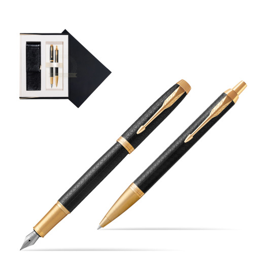 Zestaw prezentowy Parker Pióro wieczne + Długopis IM Premium Black  GT w czarnym pudełku zamszowym