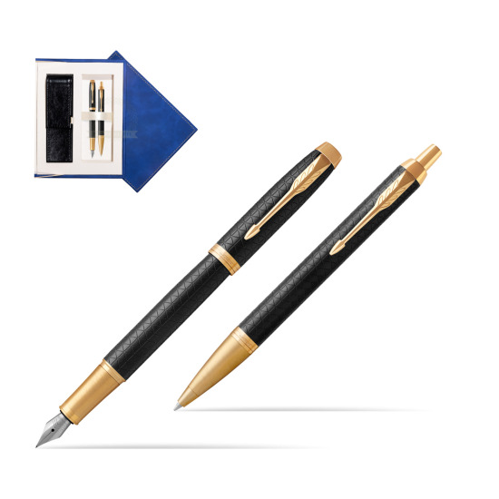 Zestaw prezentowy Parker Pióro wieczne + Długopis IM Premium Black  GT w granatowym pudełku zamszowym