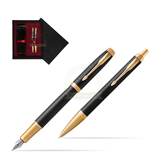 Zestaw prezentowy Parker Pióro wieczne + Długopis IM Premium Black  GT w pudełku drewnianym Czerń Double Bordo