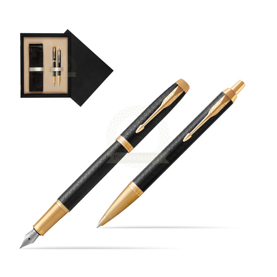 Zestaw prezentowy Parker Pióro wieczne + Długopis IM Premium Black  GT w pudełku drewnianym Czerń Double Ecru