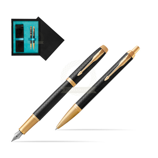 Zestaw prezentowy Parker Pióro wieczne + Długopis IM Premium Black  GT w pudełku drewnianym Czerń Double Turkus