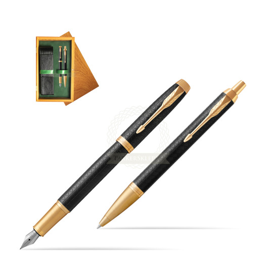 Zestaw prezentowy Parker Pióro wieczne + Długopis IM Premium Black  GT w pudełku drewnianym Honey Double Zieleń