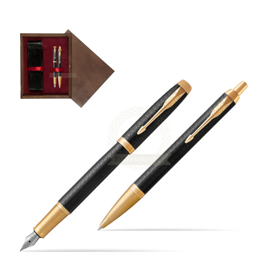 Zestaw prezentowy Parker Pióro wieczne + Długopis IM Premium Black  GT w pudełku drewnianym Wenge Double Bordo