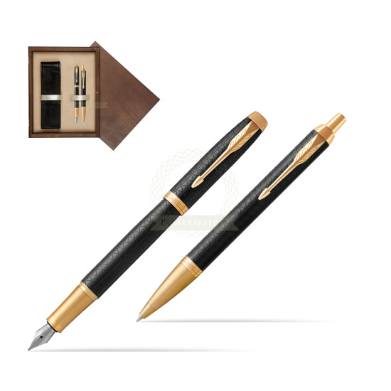 Zestaw prezentowy Parker Pióro wieczne + Długopis IM Premium Black  GT w pudełku drewnianym Wenge Double Ecru
