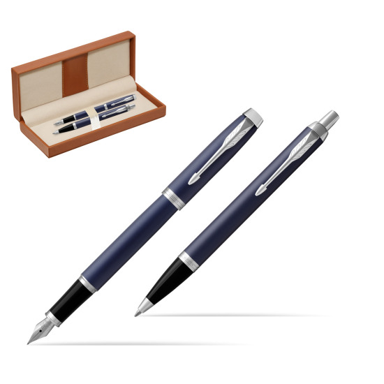 Zestaw Prezentowy Parker Pióro wieczne + Długopis IM Niebieski Mat CT w pudełku classic brown