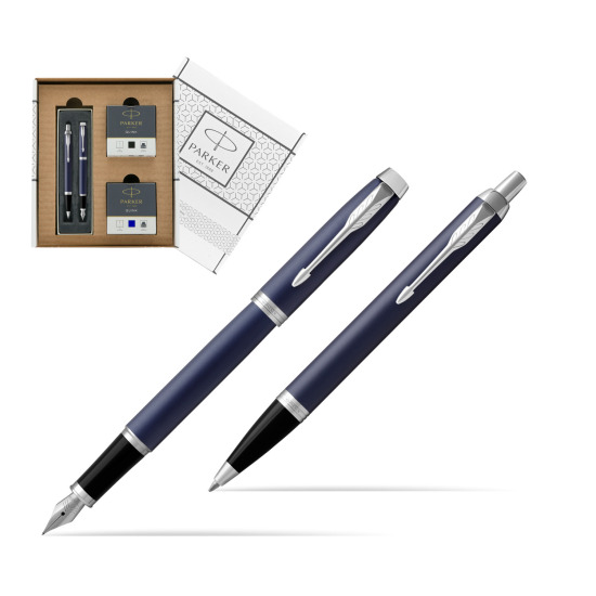 Zestaw Prezentowy Parker Pióro wieczne + Długopis IM Niebieski Mat CT w białym pudełko Parker Eco