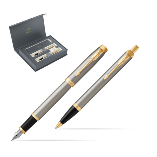 Zestaw Prezentowy Parker Pióro wieczne + Długopis IM Brushed Metal GT w pudełku Parker Duo 2022