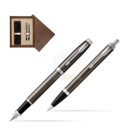 Zestaw Prezentowy Parker Pióro wieczne + Długopis IM Dark Espresso CT w pudełku drewnianym Wenge Double Ecru