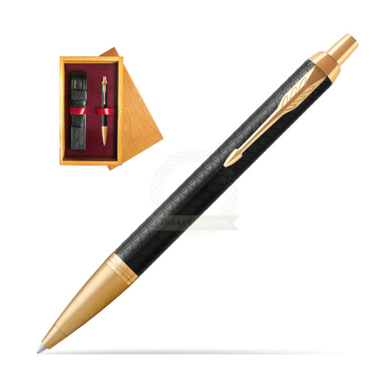 Długopis Parker IM Premium Czarny GT w pudełku drewnianym Honey Single Bordo