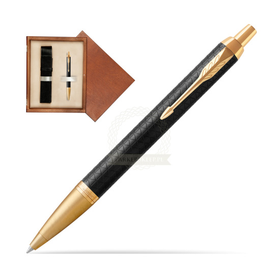 Długopis Parker IM Premium Czarny GT w pudełku drewnianym Mahoń Single Ecru