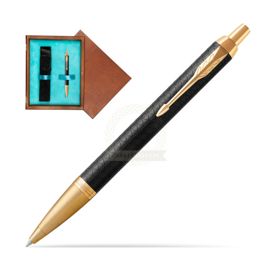 Długopis Parker IM Premium Czarny GT w pudełku drewnianym Mahoń Single Turkus