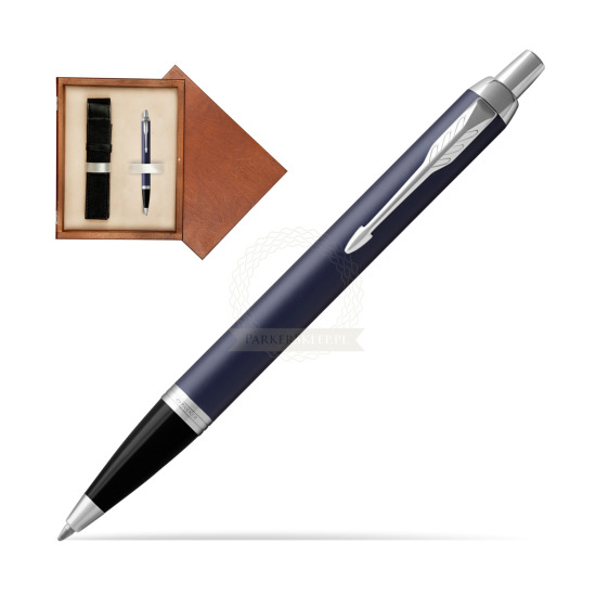 Długopis Parker IM Niebieski Mat CT w pudełku drewnianym Mahoń Single Ecru