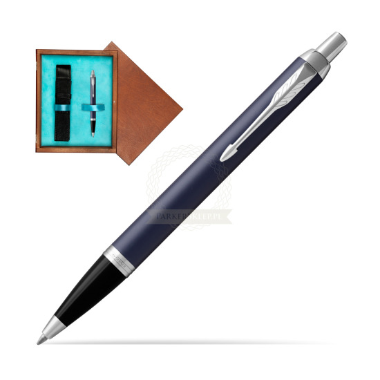 Długopis Parker IM Niebieski Mat CT w pudełku drewnianym Mahoń Single Turkus