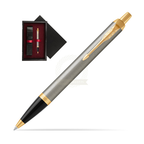 Długopis Parker IM Brushed Metal GT w pudełku drewnianym Czerń Single Bordo