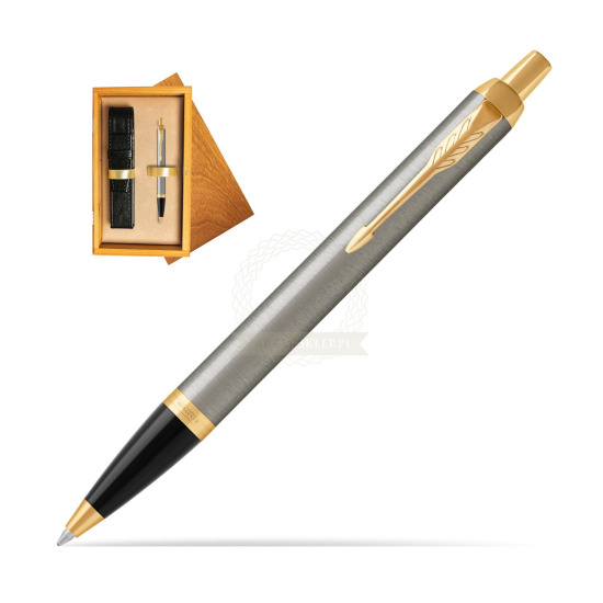 Długopis Parker IM Brushed Metal GT w pudełku drewnianym Honey Single Ecru