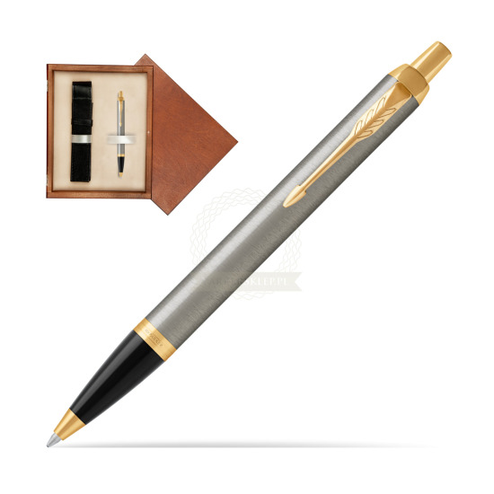 Długopis Parker IM Brushed Metal GT w pudełku drewnianym Mahoń Single Ecru