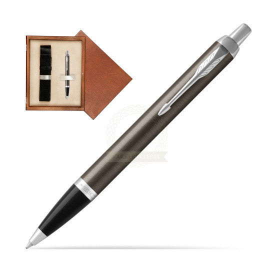 Długopis Parker IM Dark Espresso CT w pudełku drewnianym Mahoń Single Ecru