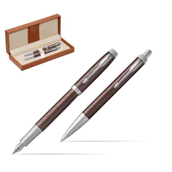 Zestaw Prezentowy Parker Pióro wieczne + Długopis IM Premium Brązowy CT w pudełku classic brown