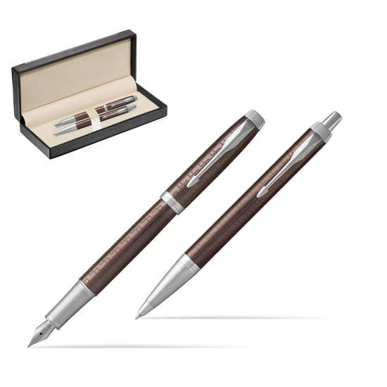 Zestaw Prezentowy Parker Pióro wieczne + Długopis IM Premium Brązowy CT w pudełku classic black