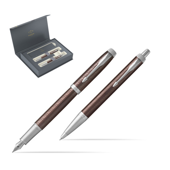 Zestaw Prezentowy Parker Pióro wieczne + Długopis IM Premium Brązowy CT w pudełku Parker Duo 2022