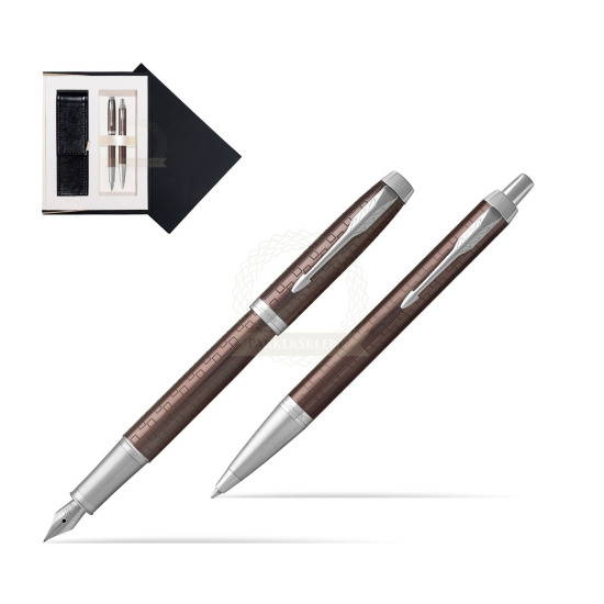 Zestaw Prezentowy Parker Pióro wieczne + Długopis IM Premium Brązowy CT w czarnym pudełku zamszowym