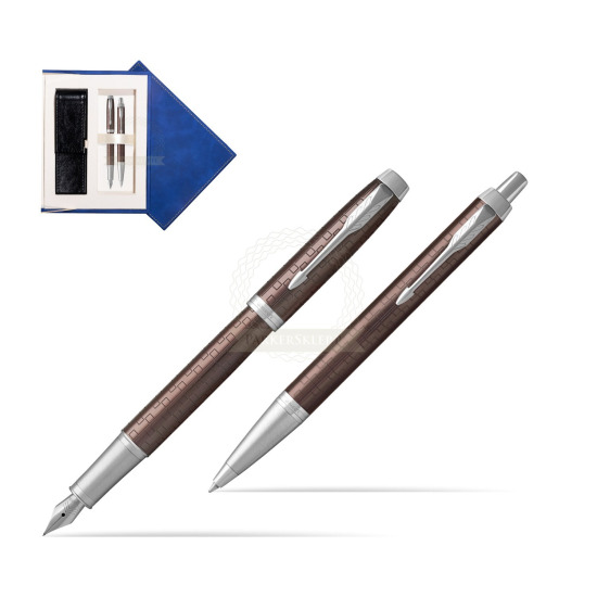 Zestaw Prezentowy Parker Pióro wieczne + Długopis IM Premium Brązowy CT w granatowym pudełku zamszowym