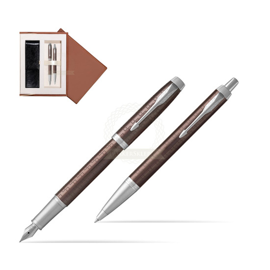 Zestaw Prezentowy Parker Pióro wieczne + Długopis IM Premium Brązowy CT w brązowym pudełku zamszowym