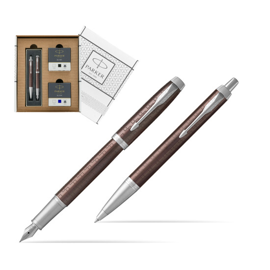 Zestaw Prezentowy Parker Pióro wieczne + Długopis IM Premium Brązowy CT w białym pudełko Parker Eco