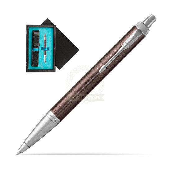 Długopis Parker IM Premium Brązowy CT w pudełku drewnianym Czerń Single Turkus