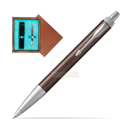 Długopis Parker IM Premium Brązowy CT w pudełku drewnianym Mahoń Single Turkus