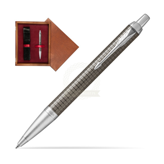 Długopis Parker IM Premium Dark Espresso CT w pudełku drewnianym Mahoń Single Bordo
