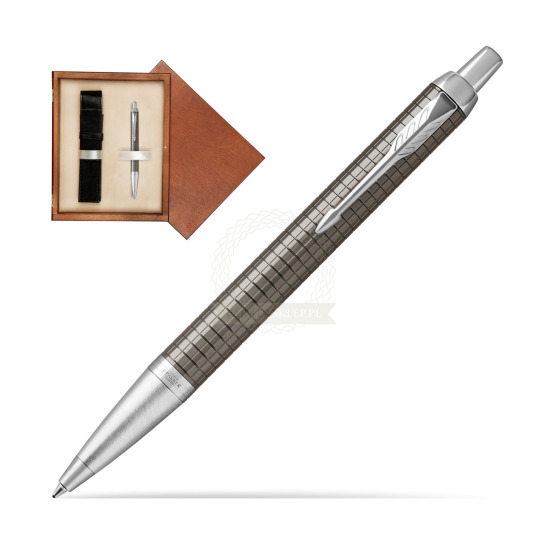 Długopis Parker IM Premium Dark Espresso CT w pudełku drewnianym Mahoń Single Ecru