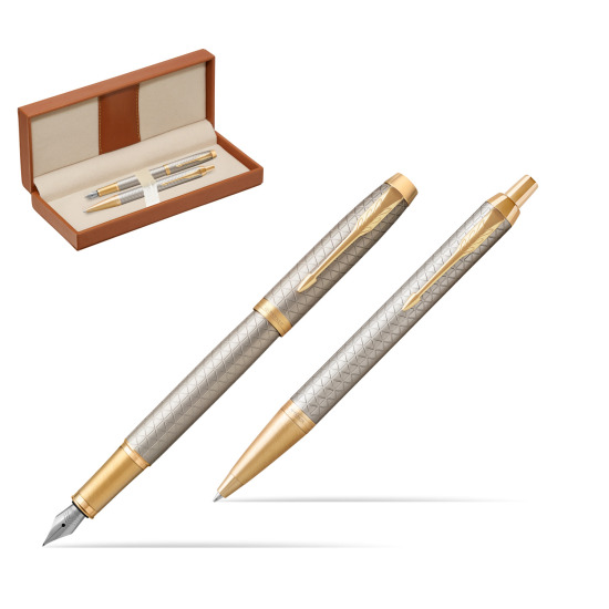 Zestaw Prezentowy Parker Pióro wieczne + Długopis IM Premium Warm Silver GT w pudełku classic brown