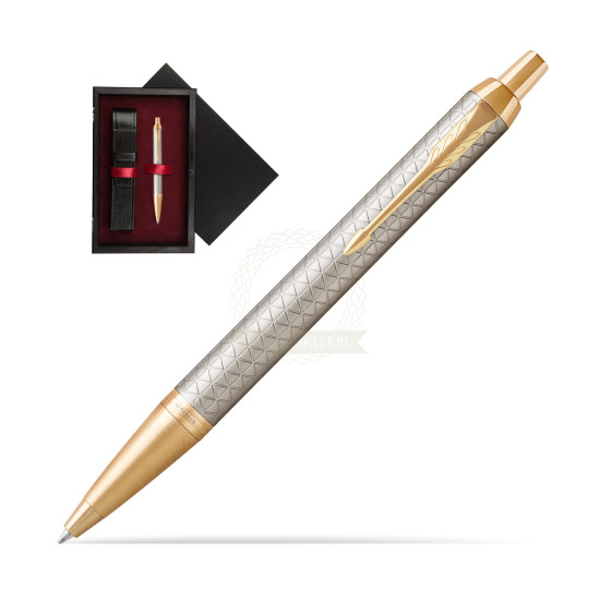 Długopis Parker IM Premium Warm Silver GT w pudełku drewnianym Czerń Single Bordo