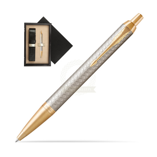 Długopis Parker IM Premium Warm Silver GT w pudełku drewnianym Czerń Single Ecru