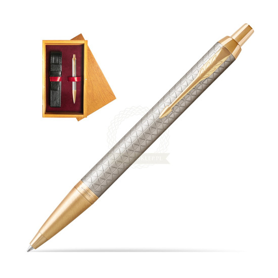 Długopis Parker IM Premium Warm Silver GT w pudełku drewnianym Honey Single Bordo