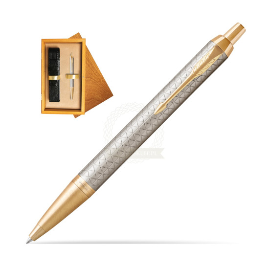 Długopis Parker IM Premium Warm Silver GT w pudełku drewnianym Honey Single Ecru