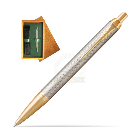 Długopis Parker IM Premium Warm Silver GT w pudełku drewnianym Honey Single Zieleń