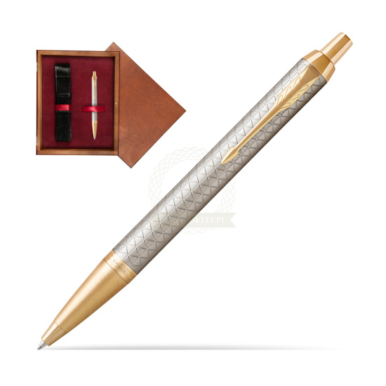 Długopis Parker IM Premium Warm Silver GT w pudełku drewnianym Mahoń Single Bordo