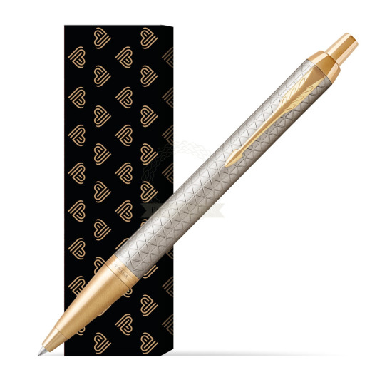 Długopis Parker IM Premium Warm Silver GT w obwolucie Złote Serca