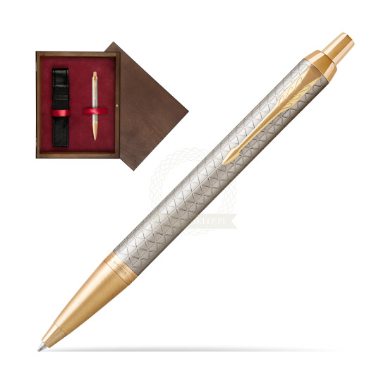 Długopis Parker IM Premium Warm Silver GT w pudełku drewnianym Wenge Single Bordo