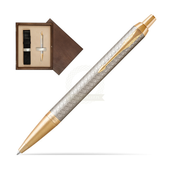 Długopis Parker IM Premium Warm Silver GT w pudełku drewnianym Wenge Single Ecru