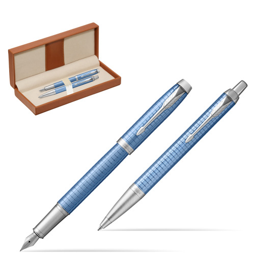 Zestaw Prezentowy Parker Pióro wieczne + Długopis IM Premium Niebieski CT w pudełku classic brown