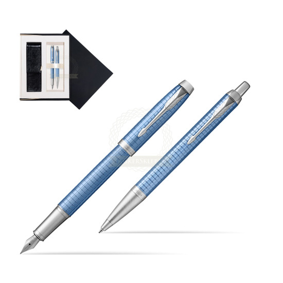 Zestaw Prezentowy Parker Pióro wieczne + Długopis IM Premium Niebieski CT w czarnym pudełku zamszowym